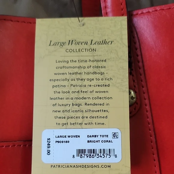 Patricia Nash Bright Coral Woven Leather Tote - Picture 12 of 12